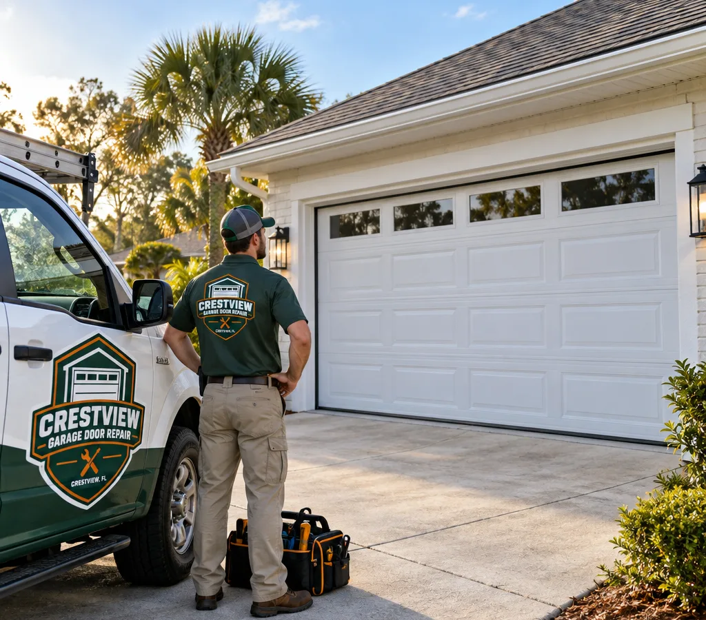 Newly installed residential garage door with clean weather seals and straight vertical tracks